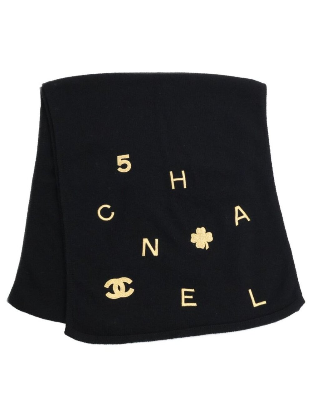 Chanel Clover CC Logo Embroidery Cashmere Scarf